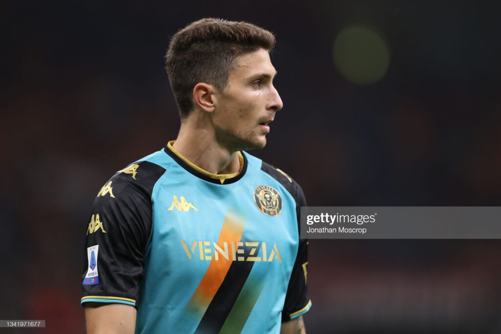 MILAN, ITALY - SEPTEMBER 22: Mattia Caldara of Venezia FC during the Serie A match between AC Milan and Venezia FC at Stadio Giuseppe Meazza on September 22, 2021 in Milan, Italy. (Photo by Jonathan Moscrop/Getty Images)